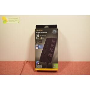 GE 10-Outlet Surge Protector 2 USB-A and 1 USB-C 3540J 4' Braided Cord Black